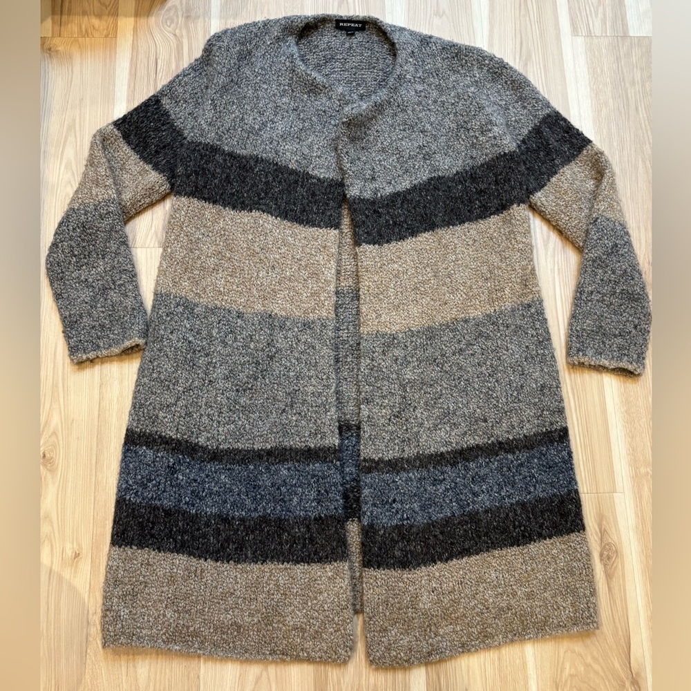 Repeat Striped Open-Front Women's Long Cardigan Sweater Small Wool